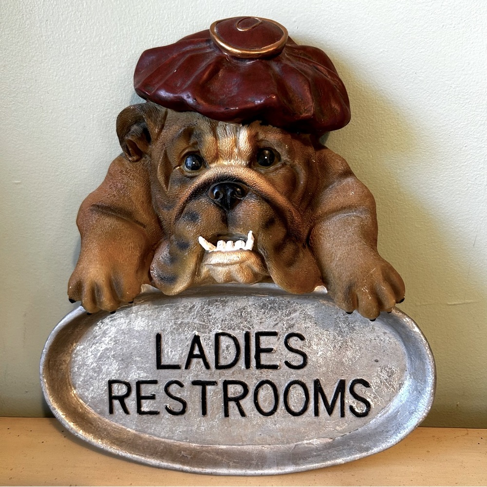 English Bulldog Ladies Bath Room Restroom Tray Or Plaque Wall Hanging Sign